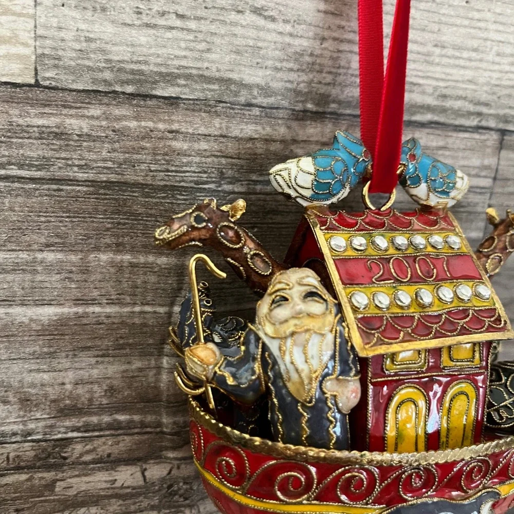 Cloisonne Noahs Ark Ornament 2007 Enamel Filigree Animals Rhinestone Religious